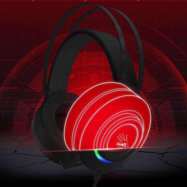 Bloody G521 Virtual 7.1 Surround Sound Gaming Headset with Omni-Directional Noise-Canceling Mic, Soft Leather Auto-Adjusting Headband - Black