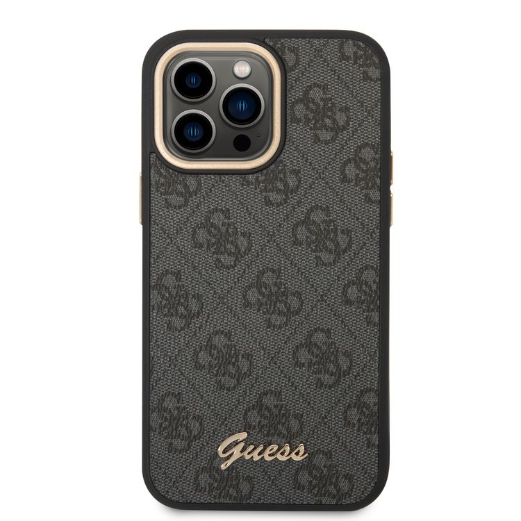 Guess PC/TPU 4G PU Case with Metal Camera Outline & Buttons iPhone 14 Pro Compatibility - Black
