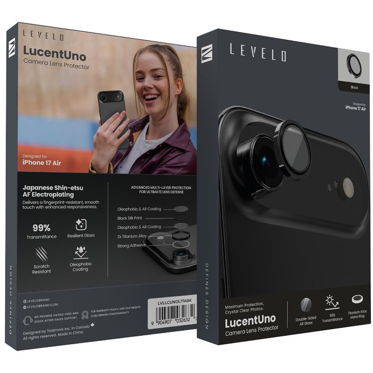 Levelo LucentUno Camera Lens Protector with 99%  Transmittance for iPhone 17 Air, Anti-Fingerprint, Anti-Scratch, Double-Sided AR Glass, Oleophobic Coating, Multi-Layer Protection, Strong Adhesive - Black