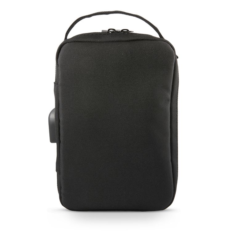 حقيبة يو إس بولو أسن نايلون للأجهزة اللوحية، مزودة بمنفذ USB، وجيب شبكي، وسحاب إغلاق، ومقابض حمل، ومساحة واسعة، وخفيفة الوزن، وسهلة الحمل - لون أسود