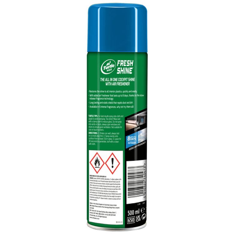 منتج Turtle Wax Fresh Shine لحماية البلاستيك الداخلي، منظف ومجدد ومعطر هواء متعدد الأغراض، للاستخدام الخارجي، 500 مل - أسود/أزرق