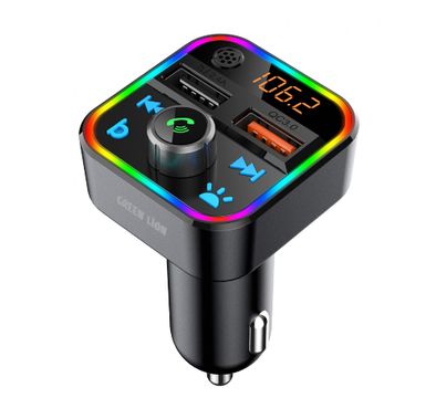 Green Lion Car FM Transmitter Kit, 64GB TF Card, 64GB USB Max Capacity, 30W Max Power, Bluetooth Version 5.3,  Dual USB Ports - Black