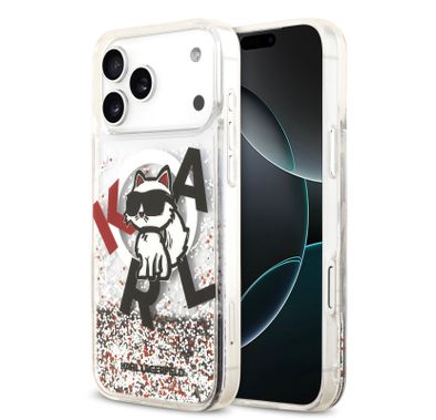 Karl Lagerfeld MagSafe Liquid Glitter Case with Scattered Choupette Logo for iPhone 17 Pro Max, Slim Profile, Drop Protection, Easy Snap-On, Sustainable Packaging, Comfortable Grip, Lightweight Design - White
