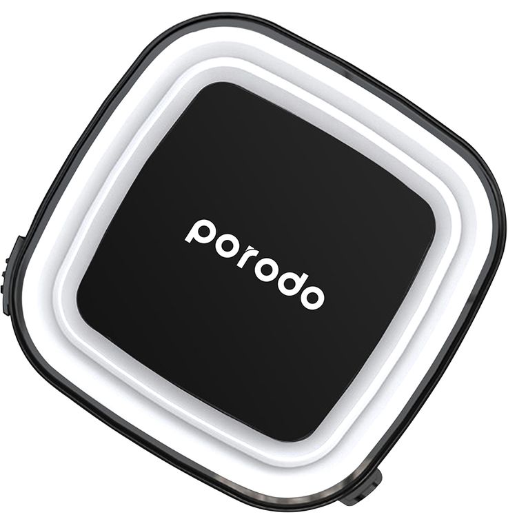 Porodo Outdoor Night Light 10000mAh PowerBank with Integrated Lightning & Type-C Cables, 7 Hours Charging Time, Integrated LED Light, Digital Display & Built-in phone holder  - Black