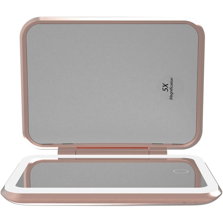 Porodo Magnifying Mirror with 5000mAh Power Bank, Up to 40 Hours Working Time, Yellow, Natural & White Light Colors, Smart Touch Control, 1X & 5X Magnification - White / Rose Gold