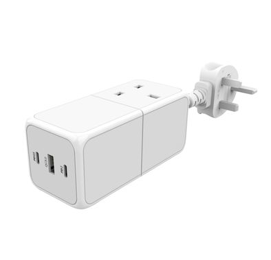 Powerology 65W Power Strip with Dual Power Sockets, PD 65W, QC 18W, 1.5m Cable, Built-In Safeguards, Laptop Charger - White