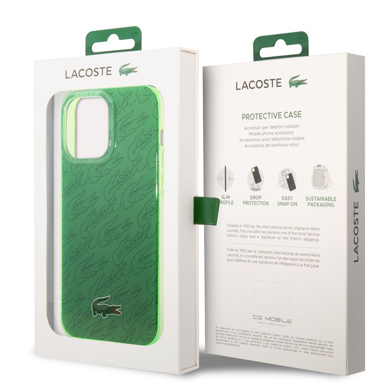 Lacoste Hard Case IML Double Layer & Dyed Bumper Signature Pattern - iPhone 14 Pro Max - Green