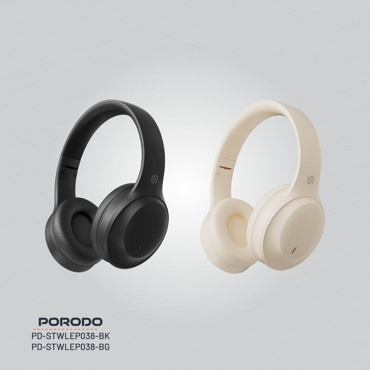  Porodo Soundtec Wireless Headphones with 400mAh Battery Capacity, 1.5 Hours Recharge Time, Up to 50 Hours Working Time, Type C Charging Port, Bluetooth V5.4 - Black
