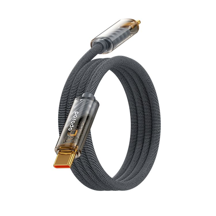 Porodo Braided 1M PD27W USB-C to Lightning Cable With Transparent Head  - Grey