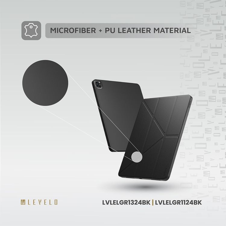 Levelo Elegante Hybrid Leather Case for iPad Pro 11" (2024), Vertical Orientation & Horizontal Positioning, Shock Absorbent Bumper Case, 360° Protection, Easy Snap-On, Accurate Cut-Outs - Black