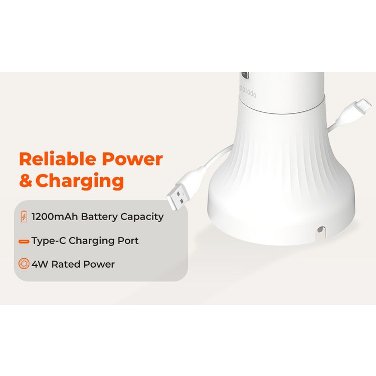 Porodo Lifestyle Desktop Water Dispenser with 1200mAh Battery Capacity, 4W Rated Power, Rechargeable Battery, Digital Display, Compact & Portable - White