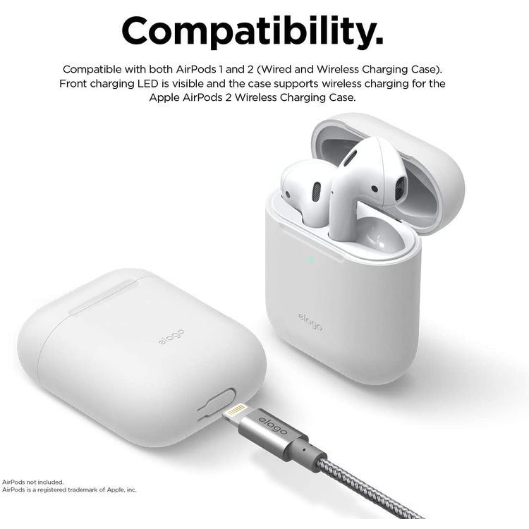 Elago Basic Skinny Case for Apple AirPods 1&2 Generation, Upgraded Premium Silicone, Front LED Visible, Dustproof Protective Cover, Compatibility With Wireless Chargers Nightglow Blue