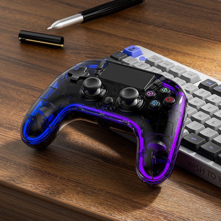 وحدة تحكم شفافة من Porodo Gaming PS4، PS4، PS3، PC (مدخل D، مدخل X)، متوافقة مع iOS وAndroid، مقبس صوت TRRS مقاس 3.5 مم، منفذ شحن من النوع C، وقت عمل من 6 إلى 16 ساعة - أسود