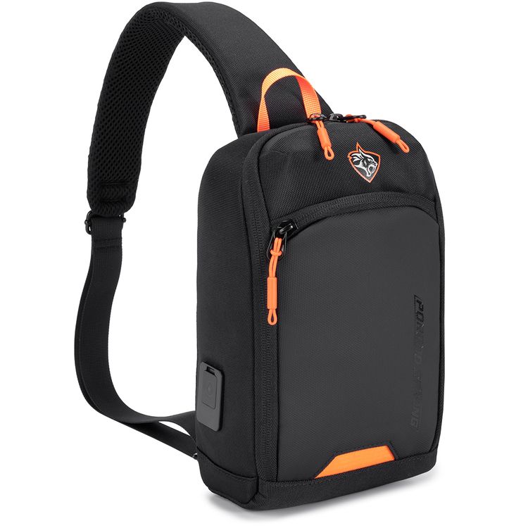Porodo Gaming Cross Body Bag with Water-Resistant Material, Adjustable Shoulder Strap, Secure Device Storage, Padded Back Panel, Type-C Charging Port - Black 