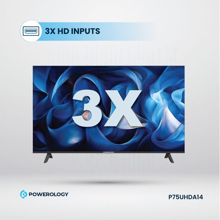 باورولوجي تلفزيون سمارت أندرويد 75 بوصة بدعم HDR، 3 مداخل HD، حجم ذاكرة RAM 1.5GB، دعم يوتيوب، نتفليكس، وشاهد، 4K ألترا اتش دي - أسود