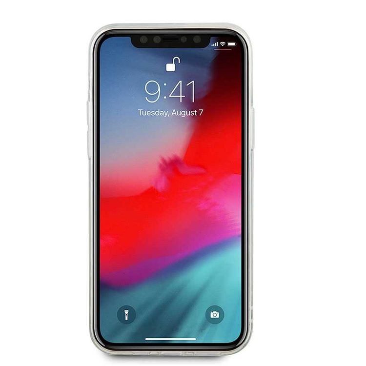 CG MOBILE Guess Liquid Glitter Script Hard Phone Case Compatible for iPhone 12 Pro Max (6.7") Shock Resistant Mobile Case Officially Licensed - Vintage Blue