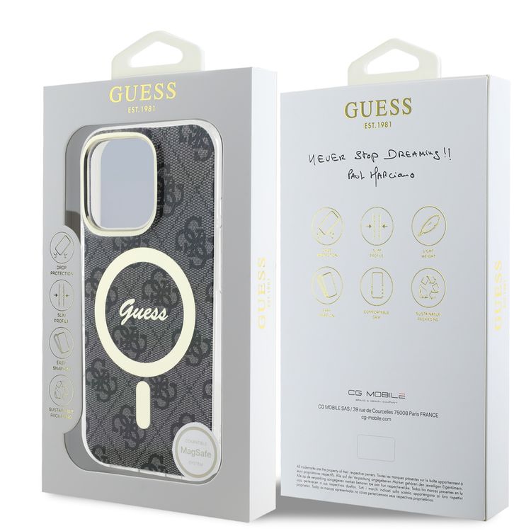 Guess MagSafe 4G Design HD Printing PC & TPU Case for iPhone 16 Pro Max, Lightweight, High-Quality Material, Drop Protection - Black