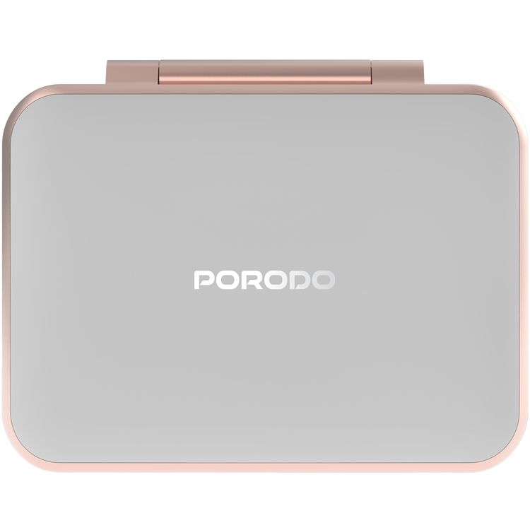 Porodo Magnifying Mirror with 5000mAh Power Bank, Up to 40 Hours Working Time, Yellow, Natural & White Light Colors, Smart Touch Control, 1X & 5X Magnification - White / Rose Gold