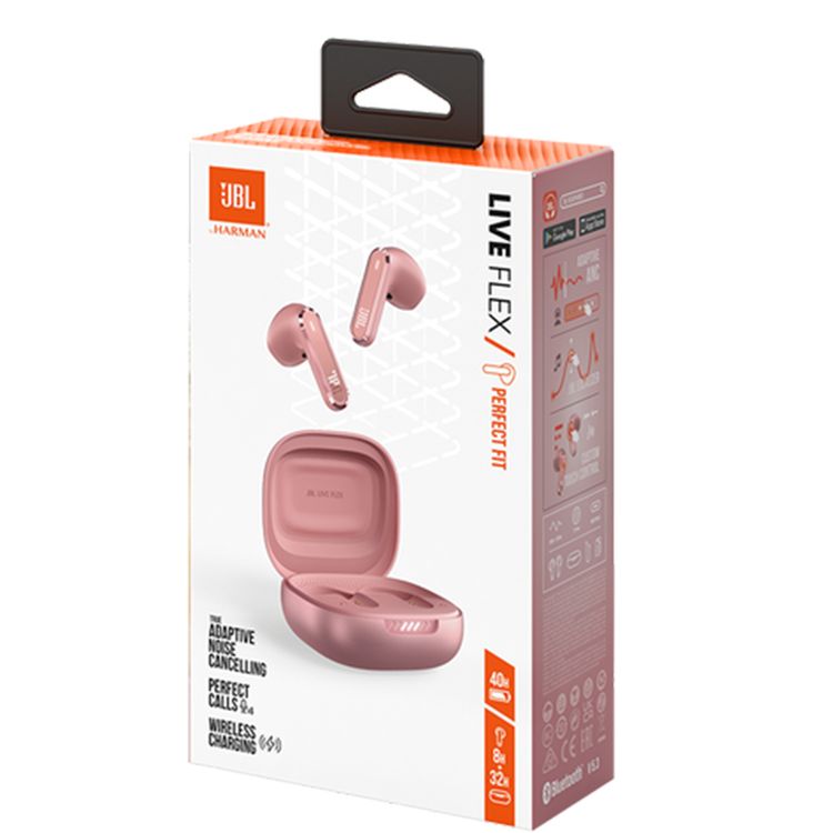 JBL Live Flex True Wireless Earbuds with Adaptive Noise Cancelling, Water & Dust Resistant, Touch Control, Built-in Microphone, Voice Assistant Integration, Multi-Point Connection, JBL Signature Sound - Rose