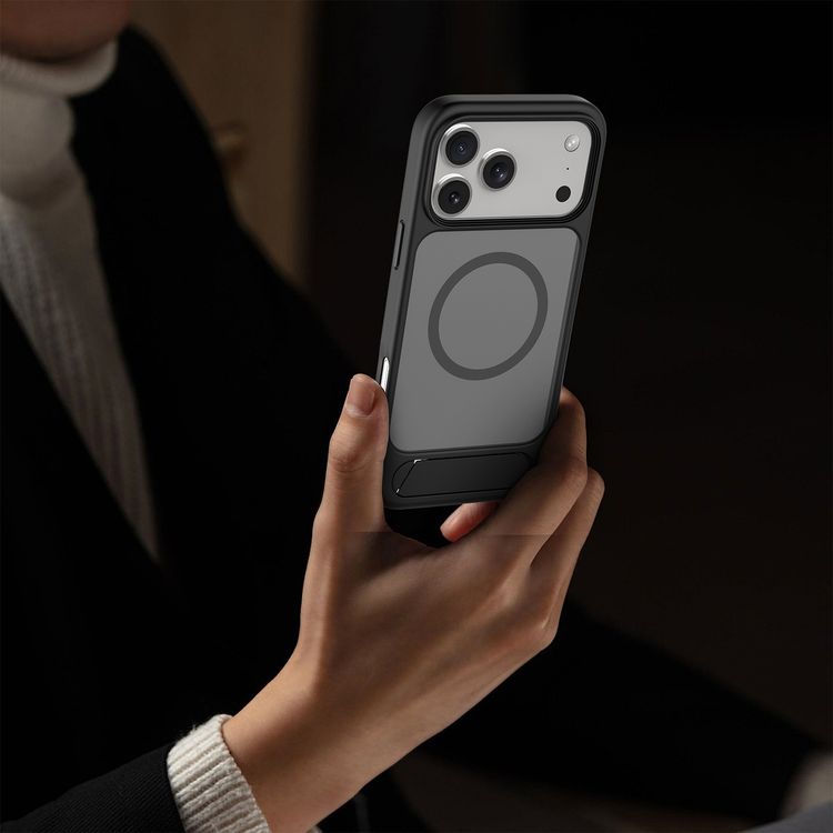 Levelo Matteo Hybrid Kickstand Case with Matte Design for iPhone 17 Pro, Anti-Fingerprint Coating, Impact-Resistant Corners, Raised Bezels for Camera & Screen, MagSafe Compatible, Shock-Resistant Bumper, Drop-Tested - Black