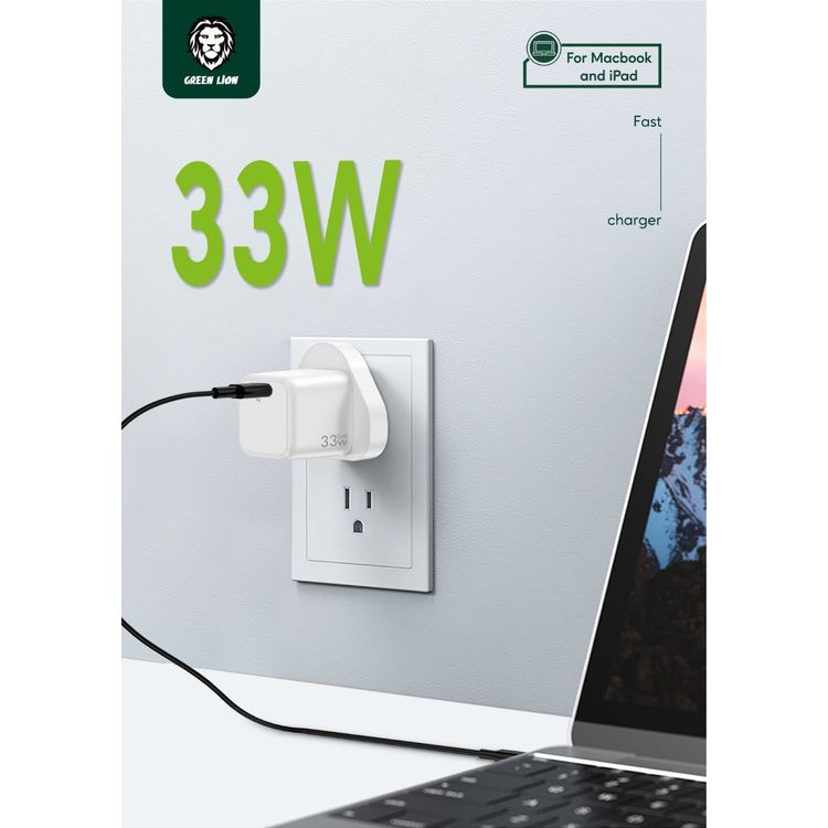 Green Lion Mini Pro Fast PD GaN Charger 33W UK - White