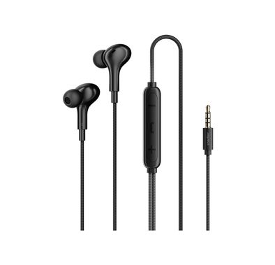 Porodo Soundtec Stereo Bass Wired Earphones with 3.5mm AUX Jack Connection, Plastic Shell + ABS & TPE Wire Material, 1.2m Wire Length, 3-Button Control, Ergonomic Design - Black