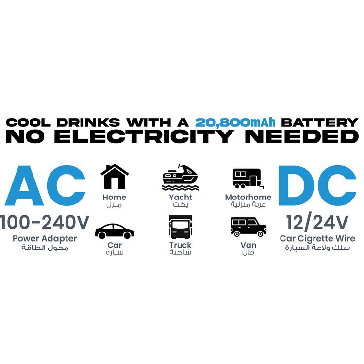 ثلاجة باورولوجي المحمولة مع حجرتين وعربة، سعة 60 لتر، 57 واط، سعة بطارية 20800 مللي أمبير - رمادي