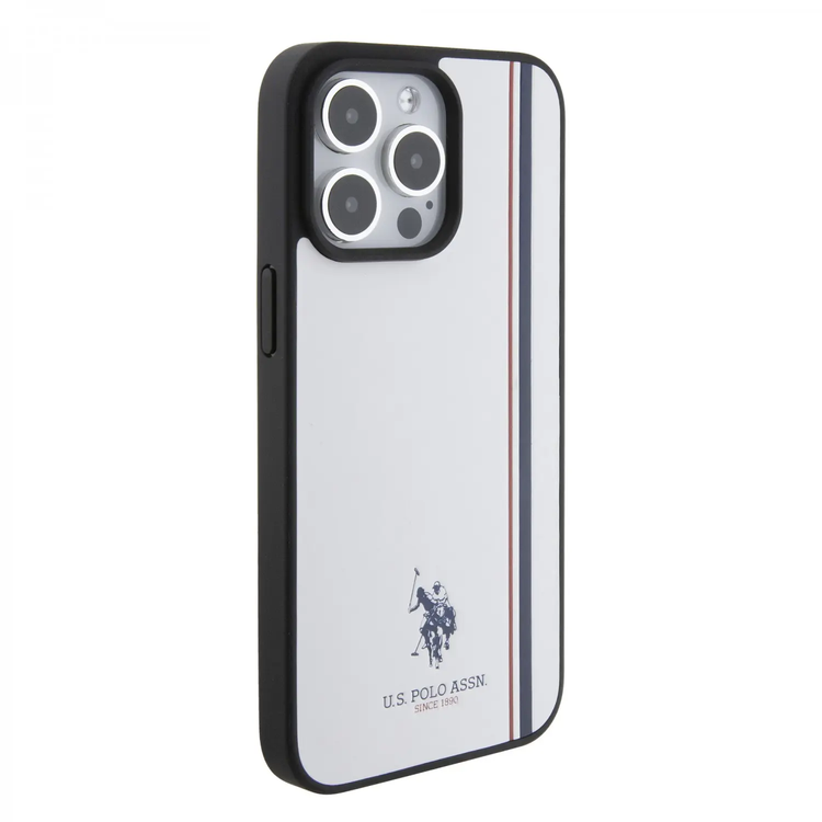 U.S. Polo Assn. iPhone 15 Pro Max For PU Leather Case with DH Tricolor Line - White