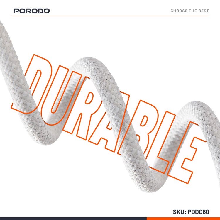 Porodo USB-C to USB-C Charging & Data Cable with 60W Power Delivery, 1m Cable Length, Braided Cable with Tangle-Free Design, 480Mbps Data Transfer Speed, Fast Charge - Silver