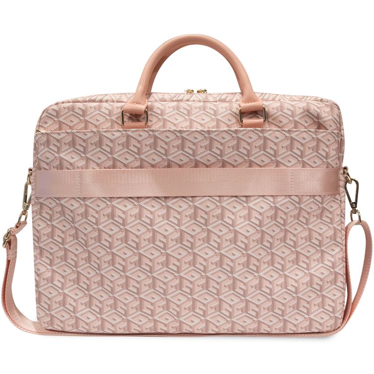 Guess Gcube Stripes Laptop Bag for Computer 16" with Synthetic Leather Material, 5 Pockets, Adjustable Shoulder Strap, Carrying Handles - Pink