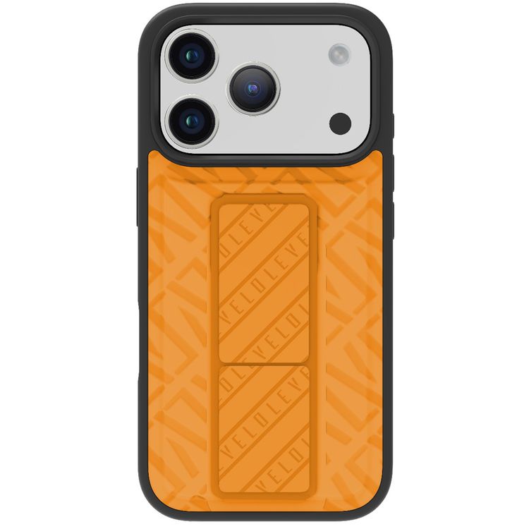 Levelo Morphix Cuero GripStand Case for iPhone 17 Pro Max, Raised Bezels for Camera & Screen, Shock-Resistant Bumper, Secure Hold, Horizontal & Vertical Viewing - Sunrise Orange