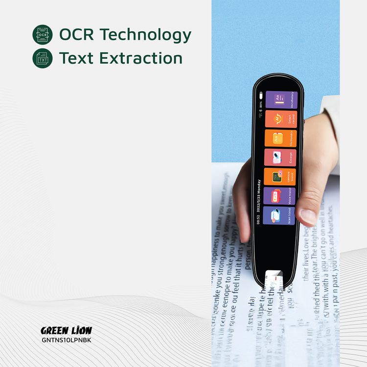 Green Lion Translation Pen with Touch Screen Interface, Photo, Voice & Scan Translation Capability, Bluetooth & Wi-Fi Connectivity, Dictionary & Vocabulary Access, Smart Recording, OCR Technology, Up to 8 Hours Working Time, 142 Languages Supported, Type-C Charging Port - Black