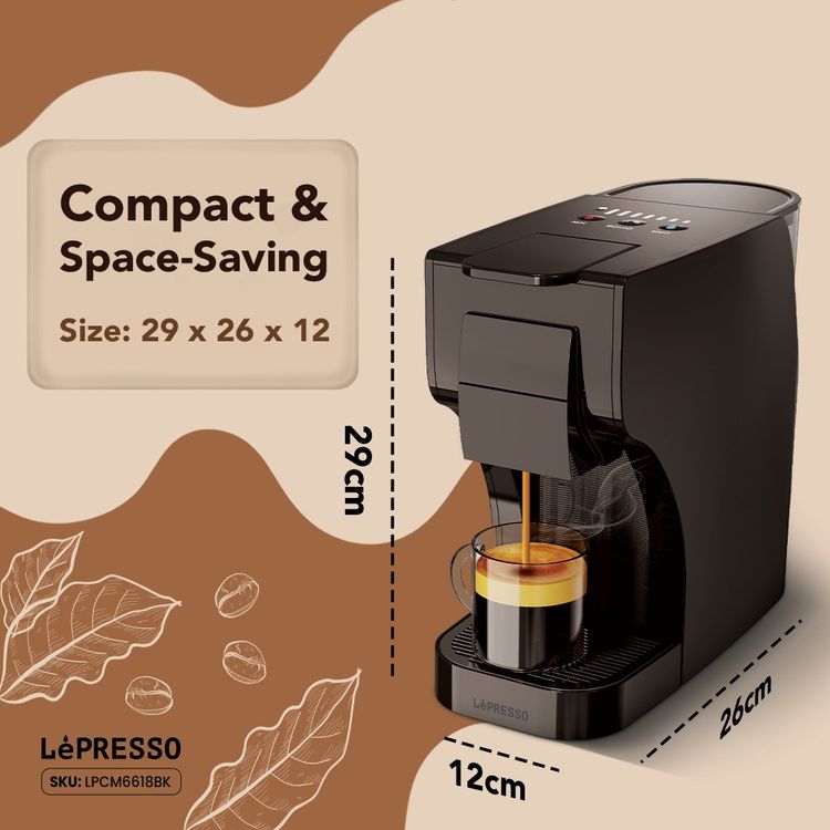 LePresso Trezza Multi-Capsule Coffee Machine with 1350W Rated Power, 1L Water Tank Capacity, 20 Bar Pump Pressure, 220-240V Rated Voltage, Automatic Shutdown - Black