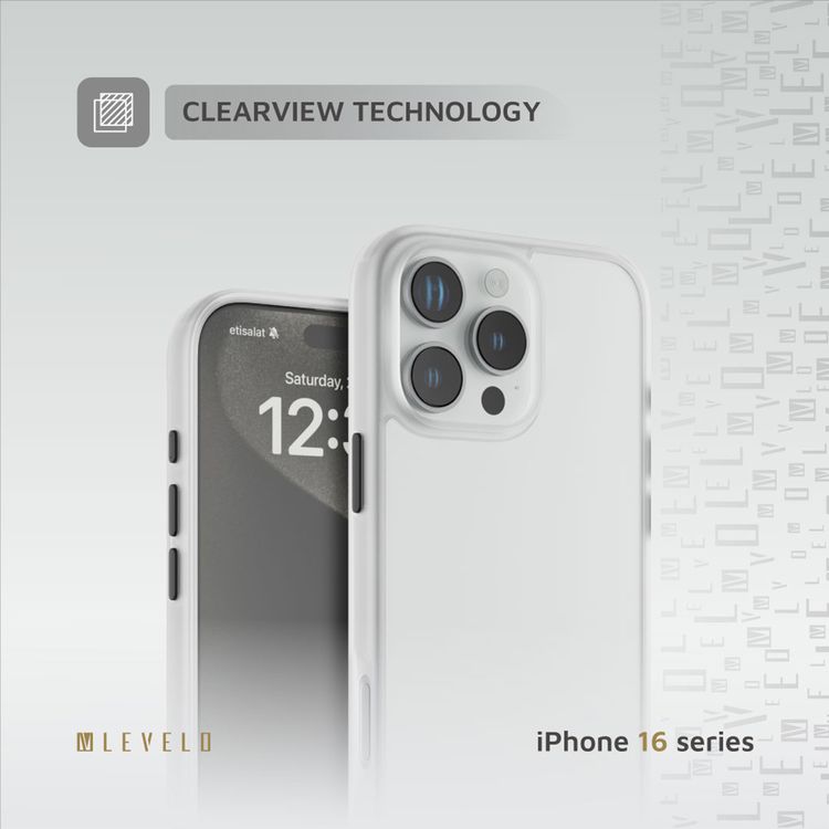 Levelo Solo Case for iPhone 16 Pro Max with Clearview Technology, Matte TPU Bumper, Comfortable Grip, Impact-Resistant Corners, 3H Scratch Resistance - White
