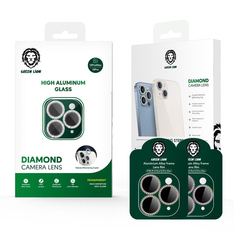 Camera Lens Green Lion Diamond Camera Lens for iPhone 13 Pro Max/13 Pro - Black