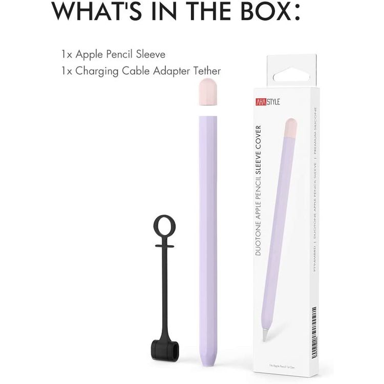 Ahastyle Duotone Case, Premium Silicone Anti-Slip Sleeve Cover with Cable Adapter Tether Kit Compatible for Apple Pencil 1st Generation - Lavender/Pink