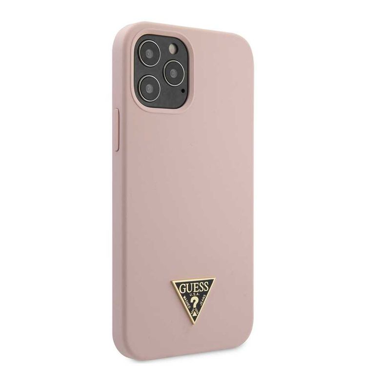 Guess Liquid Silicone Case w/ Metal Logo for iPhone 12 / 12 Pro (6.1") - Pink