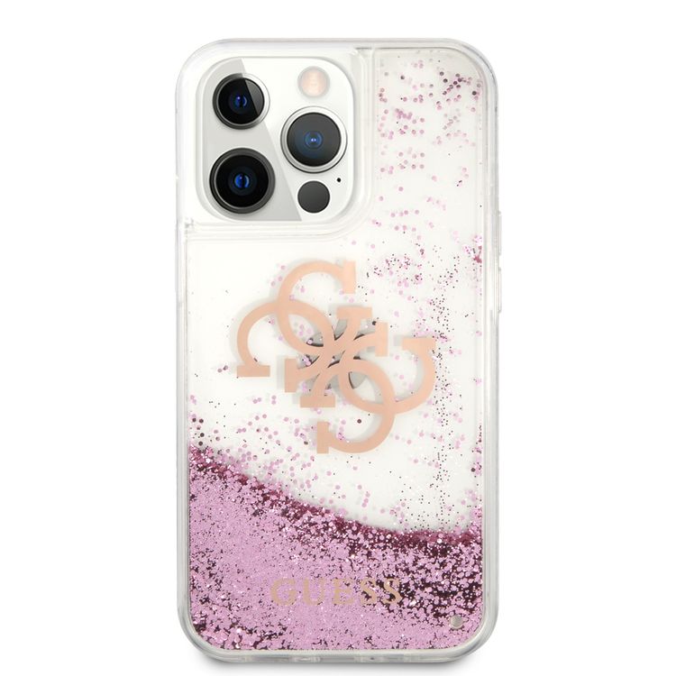 CG MOBILE Guess Liquid Glitter Case with 4G Electroplated Logo Compatible for iPhone 13 Pro (6.1") Anti-Scratch, Easy Access to All Ports, Shock Absorption