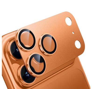 Levelo Trio Pro Max، واقي عدسة الكاميرا لأيفون 17 Pro Max، طلاء مضاد للوهج، مقاوم للخدوش، زجاج فائق الوضوح، طلاء أوليوفوبك، زجاج AR ذو وجهين، واقي كاميرا قابل للفصل، بسمك 0.33 ملم - برتقالي