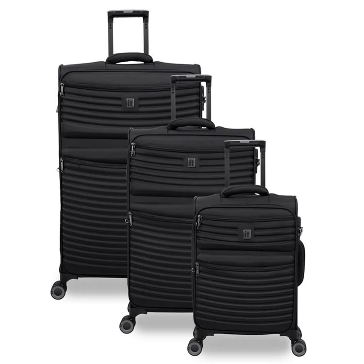 حقيبة سفر خفيفة الوزن وناعمة للجنسين من it Luggage Precursor، حقيبة سفر قابلة للتمدد من البوليستر مع 8 عجلات دوارة ومقبض تلسكوبي وقفل TSA - صغيرة / سوداء