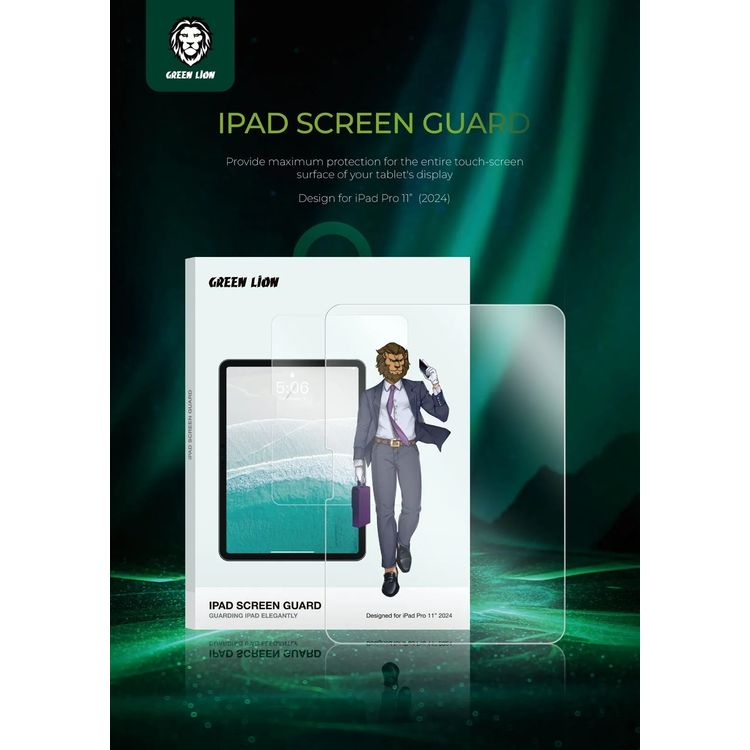 Green Lion iPad Screen Guard for iPad Pro 11", Oleophobic Coating, Precise Cutouts, Anti-Fingerprint, Anti-Scratch, Drop Protection - Clear