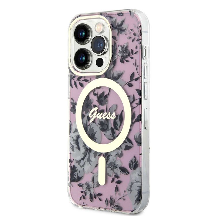 Guess Magsafe IML Case with Flower Pattern - Pink - iPhone 15 Pro Max