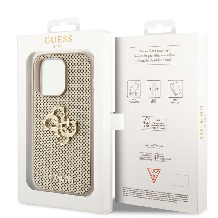 Guess Perforated PU Leather Case with 4G Glitter - Gold - iPhone 15 Pro Max