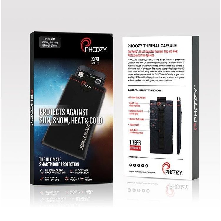 Phoozy XP3 Series Thermal Mobile Phone Case Capsule with Internal Stash Pocket, Insulated Ultra-Slim Weatherproof Pouch, Floating Case Bag, Multi Attachment Strap Black-Large