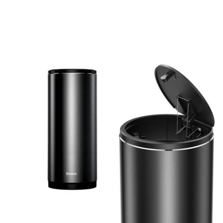 Baseus Gentleman Style Vehicle-Mounted Trash Can with 500 mL Capacity, Press-down Cover Design, ABS + Aluminum Alloy,  Leak-proof Design - Black
