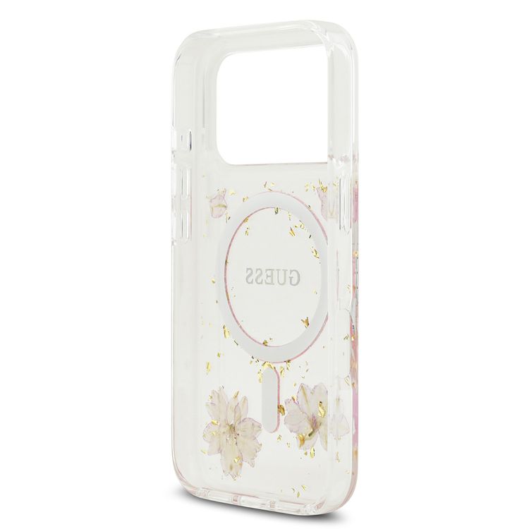 غطاء MagSafe من الراتنج بنقشة الزهور واللمعان لجهاز iPhone 17 Pro Max، ذو تصميم رفيع، حماية من السقوط، تثبيت سهل، تغليف مستدام، مسكة مريحة، تصميم خفيف الوزن - وردي