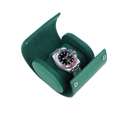 Green Lion Solo Watch Roll Case with 1 Watch Slot, Genuine Leather, Snap-Button Closure, Protective Interior, Compact Storage, Versatile Use - Rolex Green
