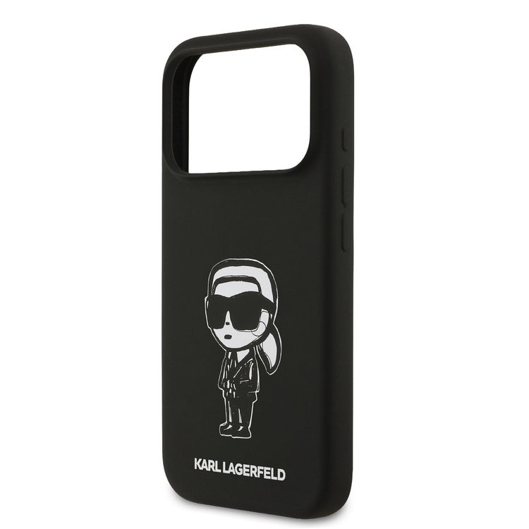 Karl Lagerfeld Liquid Silicone Case with Karl Sketch for iPhone 17 Pro, Comfortable Grip, Sustainable Packaging, Easy Snap-On, Drop Protection, Slim Profile & Lightweight Design - Black