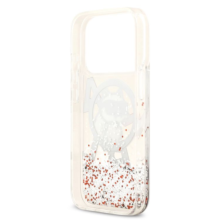 Karl Lagerfeld MagSafe Liquid Glitter Case with Scattered Choupette Logo for iPhone 17 Pro, Slim Profile, Drop Protection, Easy Snap-On, Sustainable Packaging, Comfortable Grip, Lightweight Design - White