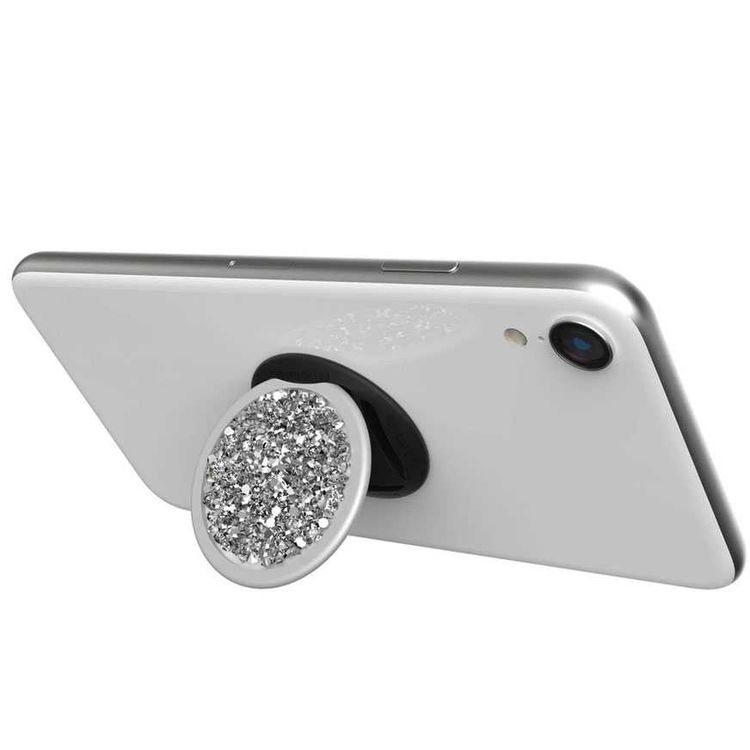 Nuckees Diamond Cluster Stand & Grip w/ Snug-hug Technology Compatible for Smartphones - Reusable & Magnetic Mount Friendly Kickstand - 360° Viewing - 4-way Locking Stand - Silver